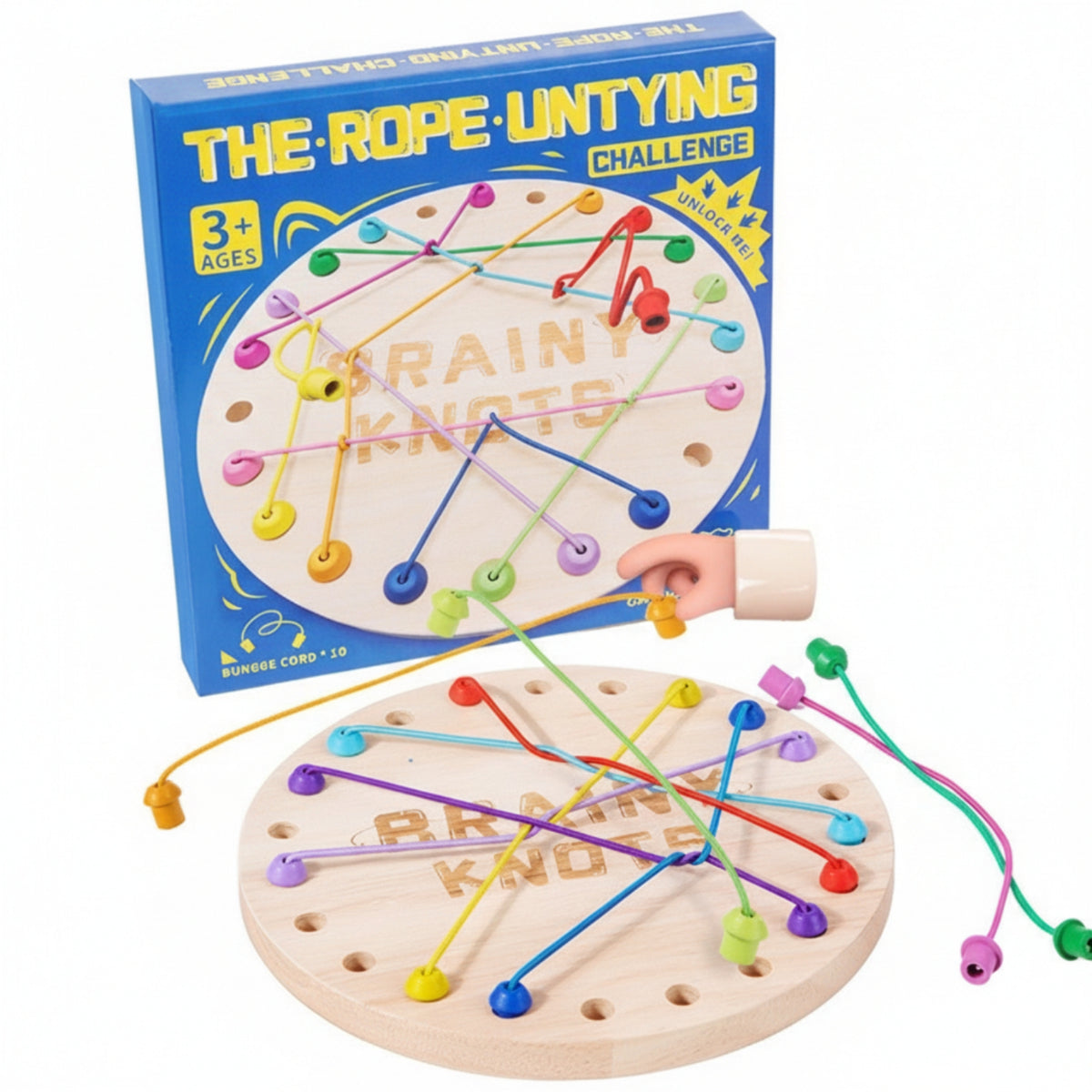 Wooden Rope Puzzle Board Game Brain-Teasing Wooden Rope Puzzle Untangling Game Reasoning Elastic for Children, Home, Classroom