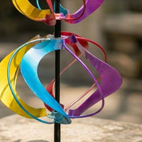 Black Support Pole Rainbow Wind Spinner Stake Ground-Mounted Garden Wind Spinner Stake Colorful Revolving Stake Assembled for Lawn, Patio