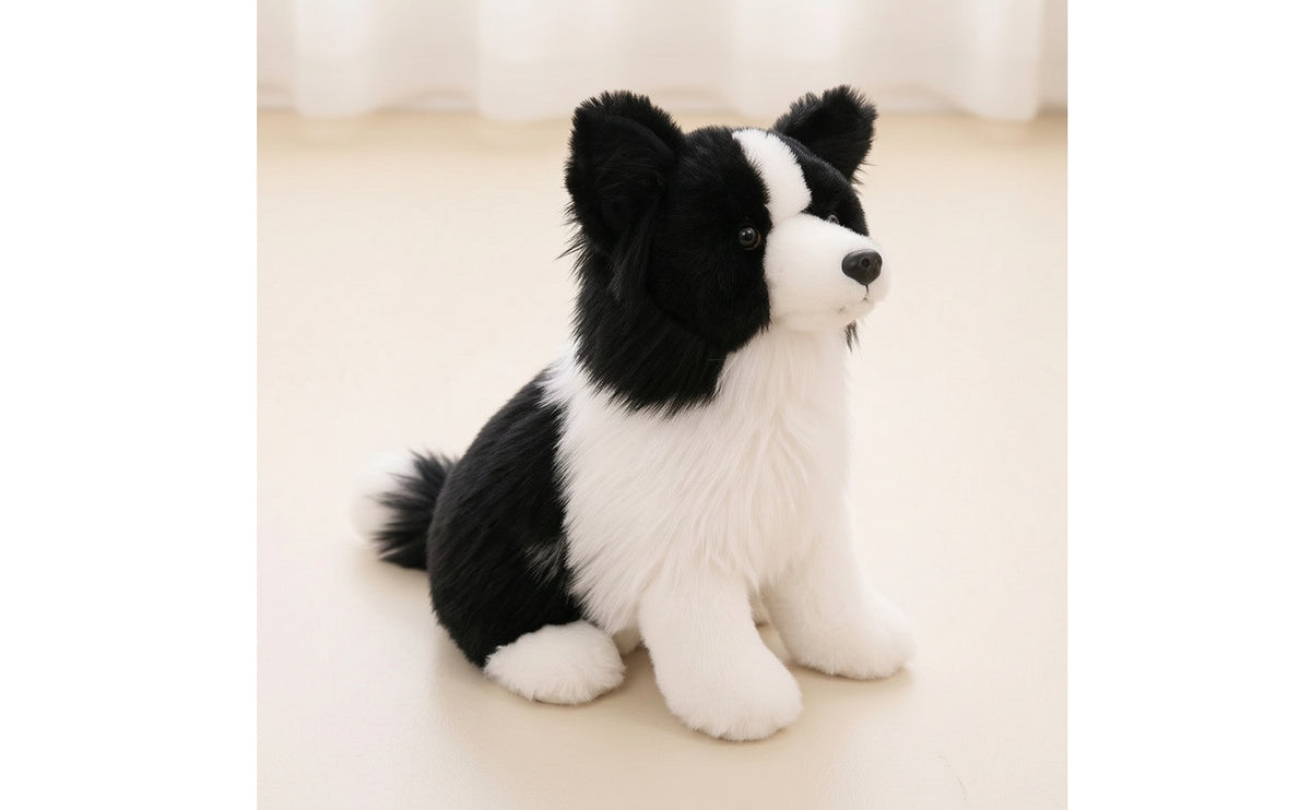 Realistic Border Collie Stuffed Stuffed Animal Lifelike Border Collie Stuffed Animal Soft Stuffed Toy with Faux Fiber Flossy for Dog Lovers, Kids, Toddlers, Playroom, Bedroom, Nursery