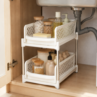Kitchen Pull-Out Shelf, Narrow Kitchen Organizer 18.5x38x62cm, 2 Levels, Freestanding, for Kitchen Storage