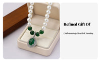 Pearl and Green Stone Necklace Family Day Gift Gemstone Pearl Necklace Elegant Design Neck Jewelry for Moms, Women, Formal Events, Wedding, Party