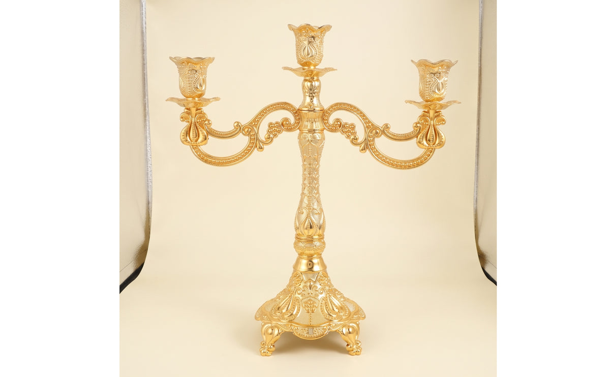 Embossed 3-Arm Candelabra Decorative Candelabra with Three Arms Luxurious Candlestick Holder with 3 Arms Sturdy for Weddings