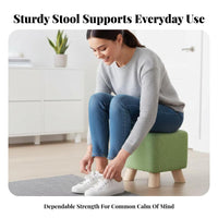 Durable Wood Construction Small Wooden Stool adaptable Upholstered Wooden Footstool Multifunctional Low Seat space-efficient Size for Children, Families, Office Workers, Living Room, Entryway, Bedroom, Bathroom
