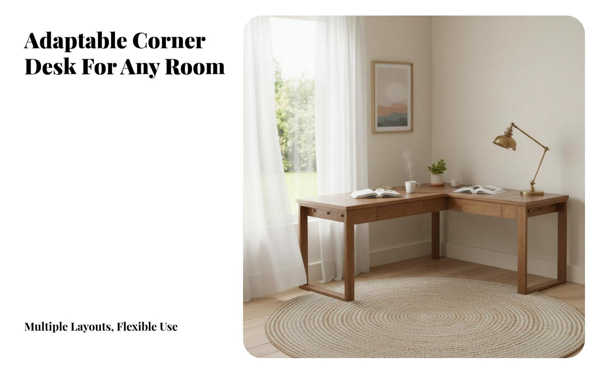 Corner Desk with Hutch Built-in Drawers L-Shaped Desk with Hutch Vintage aesthetic Office Furniture for Students, Professionals, Bedroom, Study Room