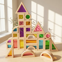 Wooden Acrylic Sensory Building Blocks Set for Kids, Educational Stacking Toy for Early Learning and Shape Recognition