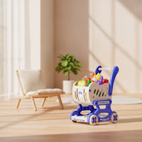 Child-Sized Hippo Shopping Cart Toy Easy to Push Toy Shopping Cart with Detachable Basket Wheeled Small Hands for Toddlers, Kids, Playroom, Preschool