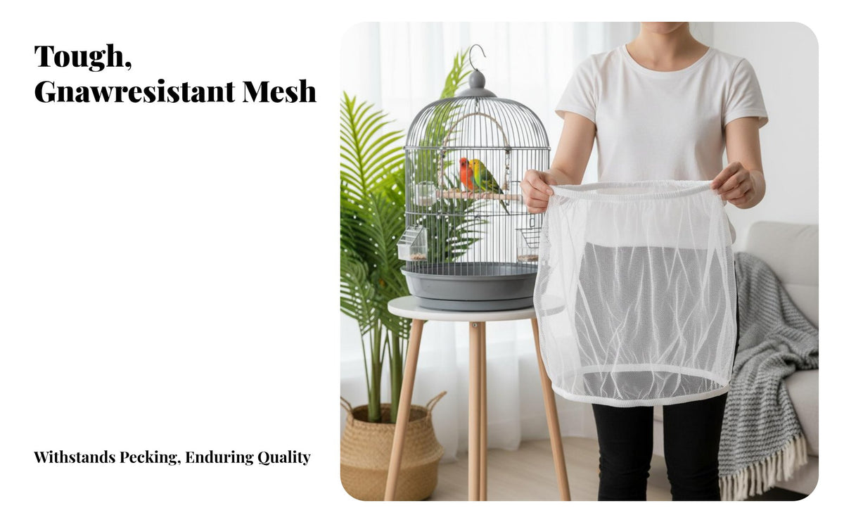 Reduces Mess Mesh Guard Keeps Floors Clean Mesh avian mesh sturdy Elastic Fit enclosure Skirt Airy material for Aviary, Indoors, Balcony, Living Room