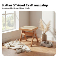 Handmade Weave Rattan Woven Bench Sturdy Construction Woven Seat Bench Breathable Design Cane Seat Stool Versatile Use for Interior Designers, Families, Homeowners, Living Room, Bedroom, Hallway, Kitchen