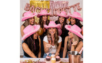 Pink Cowboy Hat with Feather Trim Rhinestone Cowgirl Hat with Feathers Felt-Like Wide-Brim for Bride, Women, Girls Night Out