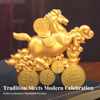 Rotatable Design Horse on Coin Wheels Sculpture Great Gift Idea Good Luck Horse Figurine Exquisite Workmanship for Office, Entryway, Desktop