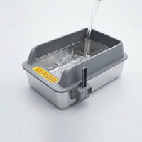Cat Toilet Stainless Steel Tray with High Sides, Open Pan for Indoor Felines and Multi-Cat Household Use