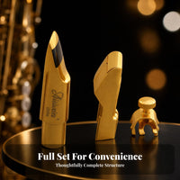 Knurled Screw Sax Mouthpiece Ligature Set Tapered Body Metal Saxophone Mouthpiece Glossy Music Accessory Gold-Colored