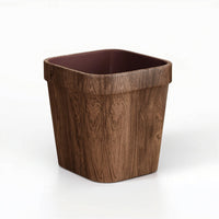Wood-Grain Open-Top Trash Bin Modern Tapered Wastebasket Minimalist Trash Bin with Inner Liner Textured for Bedroom, Living Room, Office