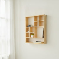 Wall-Mounted Wooden Shelf Space-Saving Wooden Shelf with Compartments Decorative Display Rack for Bedroom, Study