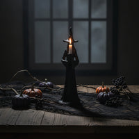 Gothic Tabletop Witch Statue Spooky Standing Witch Figure Dark Fantasy Statue with Tree Root Robe Mystical for Mantels
