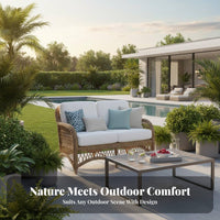 Rattan design Woven Sofa and Chair Set with Table Leisure Seating Outdoor Furniture Weather-Resistant Conversation Group versatile Design for Guesthouse Owners, Hotel Managers, Property Developers