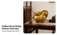Prosperity Symbol Horse with Gold Ingot Ornament Rotating Feature Wealth Horse Figurine Detailed Craftsmanship for Desk, Office, Entryway