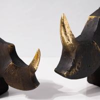 Rhinoceros Sculpture Geometric Rhino Statue Rustic Sculpture with Golden Horned for Bookshelf, Office, Living Room