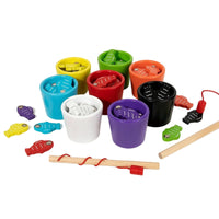 Colorful Fishing Game with Stacking Cups Educational Wooden Fishing Game Fine Motor Color Sorting Toy Interactive for Tabletop