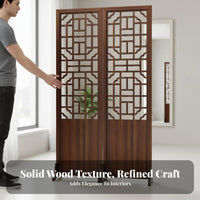 Foldable Design Chinese Design Folding Screen Solid Wood Frame Semi-Hollow Partition Screen Installation-No Assembly Wooden Fretwork Room Divider Space-Saving for Apartment Dwellers, Interior Designers, Business Owners, Entryway, Bedroom, Restaurant