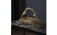 European-Style Glass Fruit Tray with Metal Frame Ornate Decorative Serving Tray with Handle Footed Clear for Home Decorators, Hosts, Tea Table, Hotel Reception