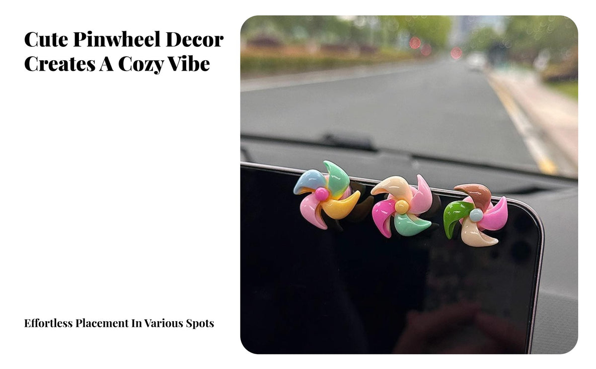 Mini Car Pinwheel Cute Design Colorful Car Windmill Easy to Install Twirling Flower for Drivers, Young Adults, Office Desk