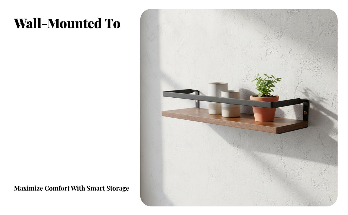 Space-Saving Railed Floating Shelf Decorative Design Floating Picture Ledge Multi-Purpose Wall Decor Easy Installation for Homeowners, Renters, Students, Living Room, Bedroom, Kitchen, Nursery
