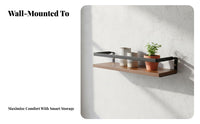 Space-Saving Railed Floating Shelf Decorative Design Floating Picture Ledge Multi-Purpose Wall Decor Easy Installation for Homeowners, Renters, Students, Living Room, Bedroom, Kitchen, Nursery