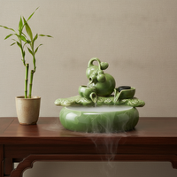 Ceramic Tabletop Water Fountain with Fish Tank Oxygenator and LED Light for Home Decor