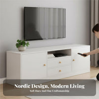 Nordic Design Modern TV Cabinet Multi-Compartment Living Room Storage Console Raised Base Low Profile TV Unit Solid Wood Knobs for Apartment Dwellers, Homeowners, Interior Design Enthusiasts, Bedroom, Home