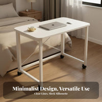Foldable Folding Computer Desk With Wheels Mobile Computer Desk Easy Assembly Rolling Bedside Table Installation-without Cost for Students, Telecommuting Workers, Apartment Dwellers, Bedroom, Dorm Room, Small Areas