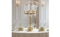 Multi-Arm 9-Head Candelabra Elegant Design Tall Gold Candle Stand Wedding Table Candelabra for Banquet, Party, Hotel Lobby