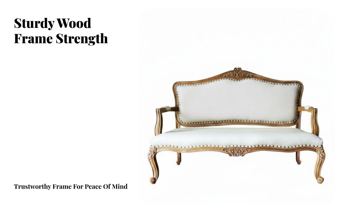 Light Luxury Design Carved Wood Frame Couch European design Carved Frame Couch Washstain-resistant Fabric Loveseat Ornate Carvings for Interior Designers, Photographers, Bavailableique Hotel Owners, Photo Studio, Bedroom, Villa, Den