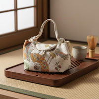 Double Layer Brocade Tea Set Storage Bag Vintage Design Embroidered Tea Ceremony Pouch for Travel