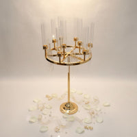 Multi-Arm 9-Head Candelabra Elegant Design Tall Gold Candle Stand Wedding Table Candelabra for Banquet, Party, Hotel Lobby