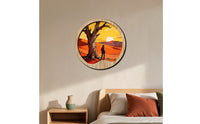 Round Wooden Wall Art Self-Adhesive Wooden Plaque Layered Wood Plaque Flat for Living Room, Bedroom, Entryway