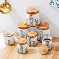 6 Pieces Ceramic Jars with Bamboo Lids Geometric Storage Jars   Cylindrical Storage Container   for Homeowners