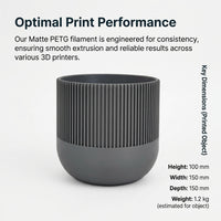 Matte PETG Filament 1.75mm for 3D Printing, Fused Deposition Modeling Material 1kg Spool with Textured Finish, Dimensional Accuracy for Makers