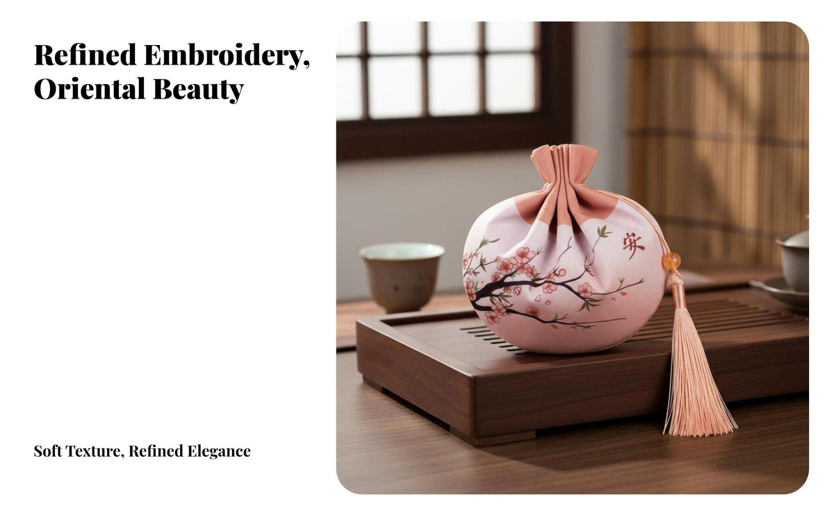 Chinese Design Pouch Hand-Crafted Embroidery Embroidered Pouch Bag Multipurpose Embroidered Tassel Pouch for Women, Adults, Wardrobe, Bedroom, Closet