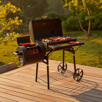 Barrel Grill with Side Smoker Outdoor Briquette-Fueled Barbecue with Smoker Multi-Functional Grill with Warming Rack for Grilling Enthusiasts