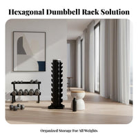 Space Saving Hex Dumbbell Stand Heavy Duty Vertical Dumbbell Rack Long-Lasting Steel Construction Vertical Weight Rack Powder Coated Finish for Gym