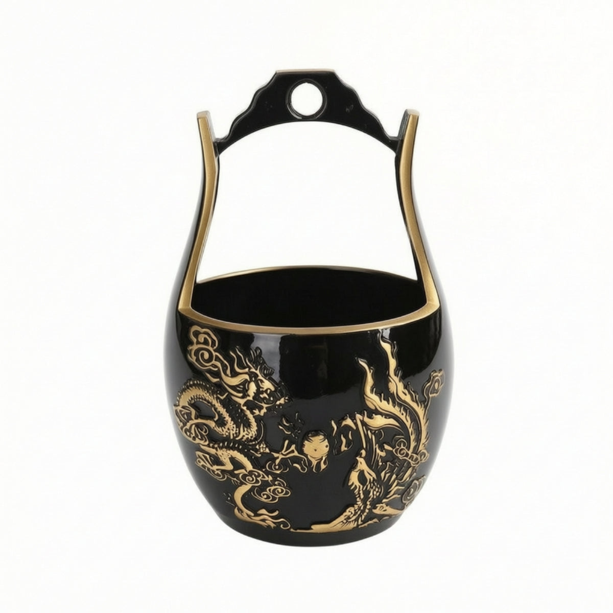 Brass Bucket with Handle Embossed Dragon and Fabled Avian Bucket Polished Ornament for Newlyweds, Collectors, Wedding