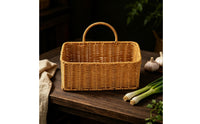 Wall-Mounted Storage Basket Faux-Rattan Hanging Storage Basket Rectangular Organizer for Bedroom