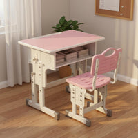 Ergonomic Design Children's Homework Table and Chair Rounded Corners Kids Desk and Chair Set Easy to Assemble Height Adjustable Study Table Pen Slot for Students, Home, Bedroom