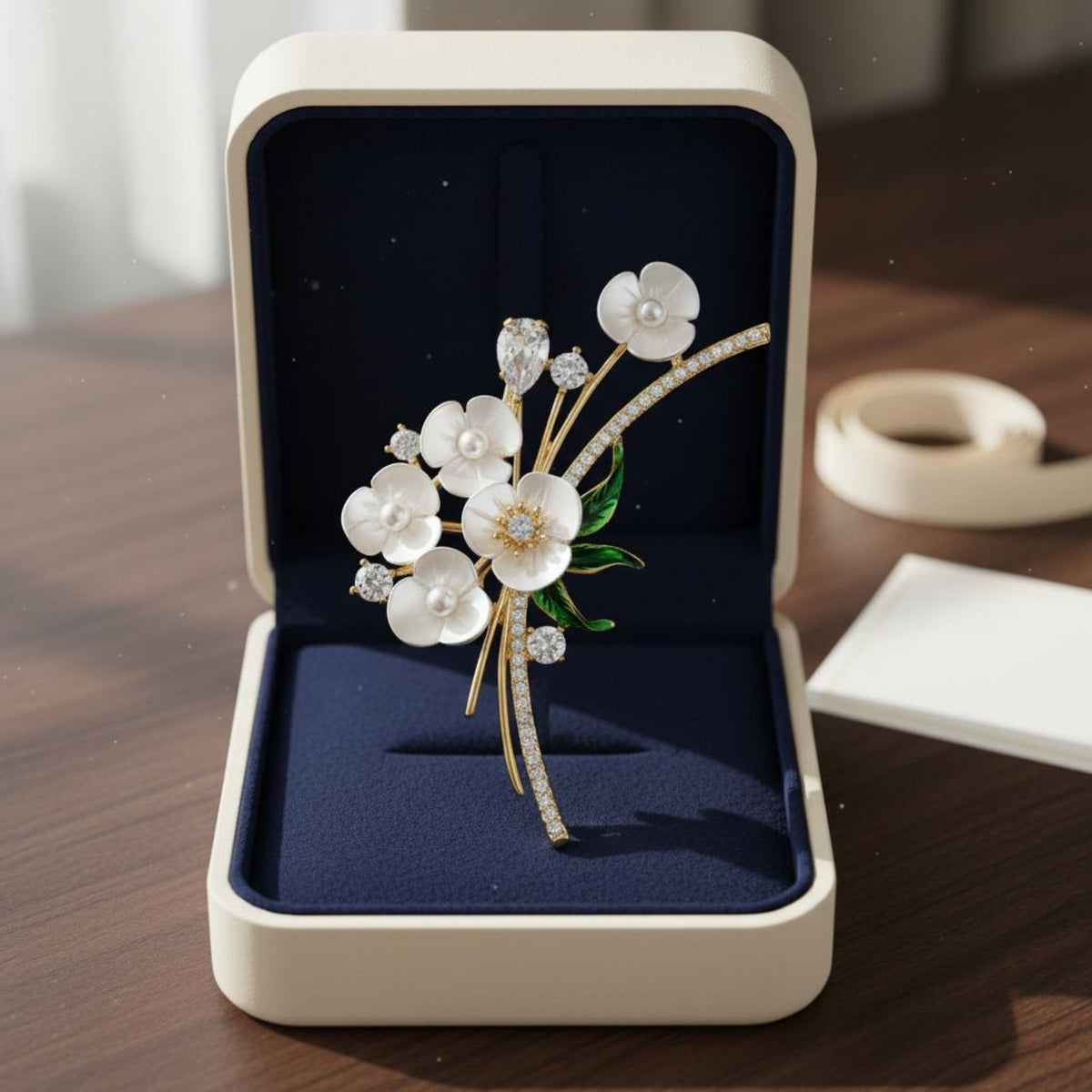 Crystal Flower Brooch Enamel Brooch with Crystals Pearl Floral Pin for Women, Brides, Parties
