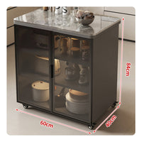 Lockable Casters Mobile Kitchen Island with Storage Large Capacity Mobile Kitchen Island Long-Lasting Work Surface Glass Door Buffet Cabinet Heavy Duty for Dining Room