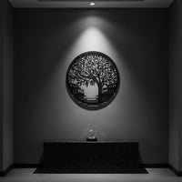 Black Metal Tree Wall Hanging Art Hollow out Design Tree of Growth Metal Wall Decor Easy to Hang House Decoration for Living Room, Garden, Bedroom