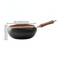 Cast Iron Wok with Wooden Lid Heat Retention Wok with Wooden Lid Even Heating Cookware for Stovetop