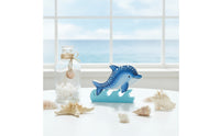 Wooden Dolphin Ornament with Wave Base Blue Dolphin Figurine with Wave Base Nautical Tabletop Decor Marine for Shelf