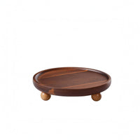 Round Acacia Tray Polished Wooden Serving Tray Raised Feet for Entryway